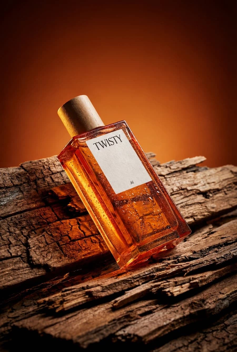 Branded perfume bottle product shot generated in Twisty
